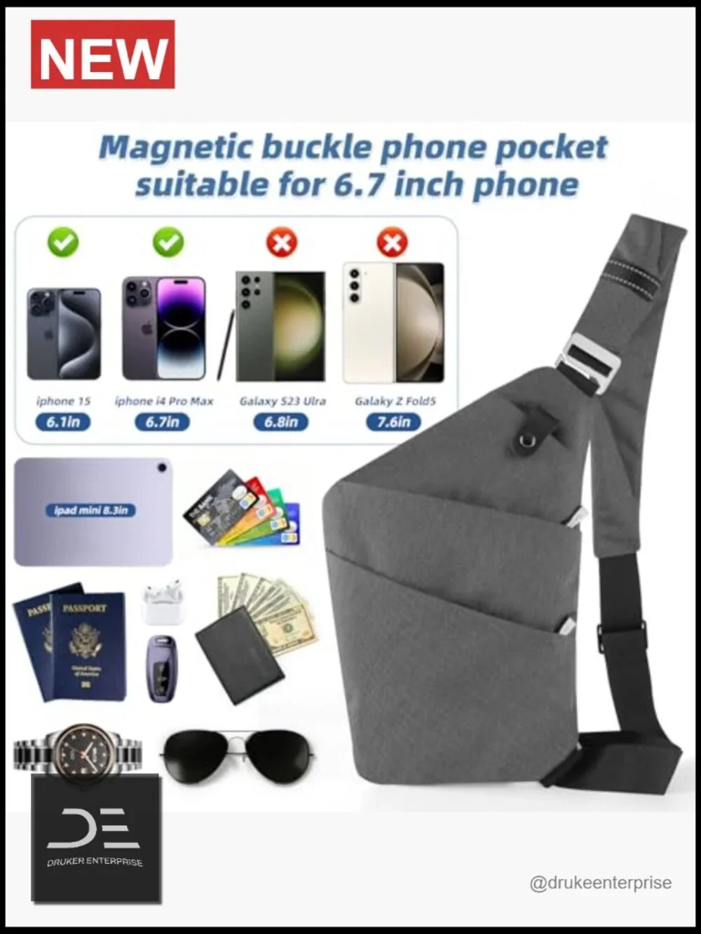 Anti-theft Crossbody Sling Bag Lightweight Nylon Shoulder Bag